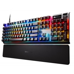 STEELSERIES APEX PRO GEN 3 OMNIPOINT 3.0 RGB HYPERMAGNETIC SWITCHES ADJUSTABLE ACTUATION RAPID TRIGGER GAME-READY PRESETS RAPID TAP/SOCD, OLED USB-C US QWERTY LAYOUT GAMING KEYBOARD - BLACK