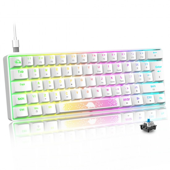 T-WOLF 60% HOT-SWAPPABLE MINI 61KEY NKRO RGB BACKLIGHT TYPE-C USB WATERPROOF ABS KEYCAP UK LAYOUT RETRO COLOR KEYCAPS WIRED MECHANICAL KEYBOARD - WHITE