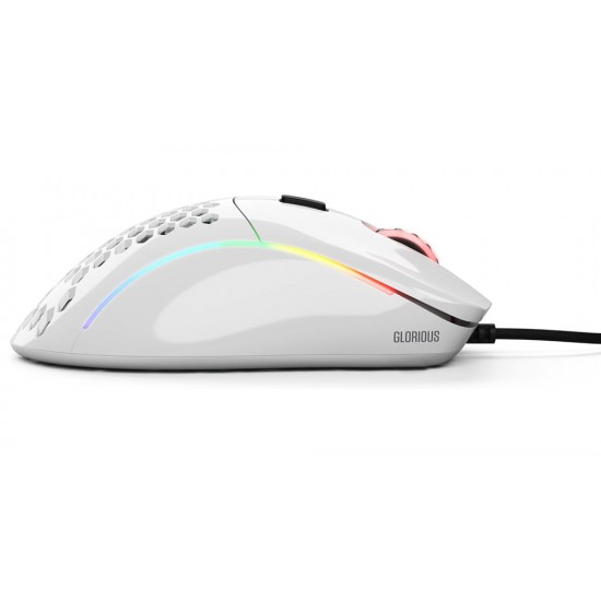 GLORIOUS MODEL D MINUS ADJUSTABLE 12000 DPI SENSOR 250 IPS RGB ILLUMINATION 6 PROGRAMMABLE BUTTONS ULTRA FLEXIBLE GAMING MOUSE - GLOSSY WHITE