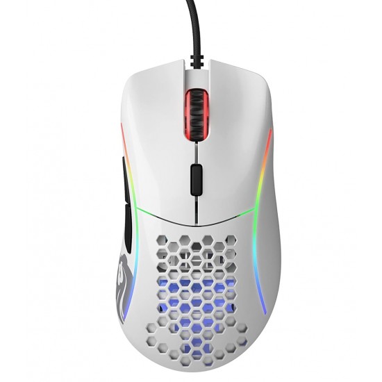 GLORIOUS MODEL D MINUS ADJUSTABLE 12000 DPI SENSOR 250 IPS RGB ILLUMINATION 6 PROGRAMMABLE BUTTONS ULTRA FLEXIBLE GAMING MOUSE - GLOSSY WHITE