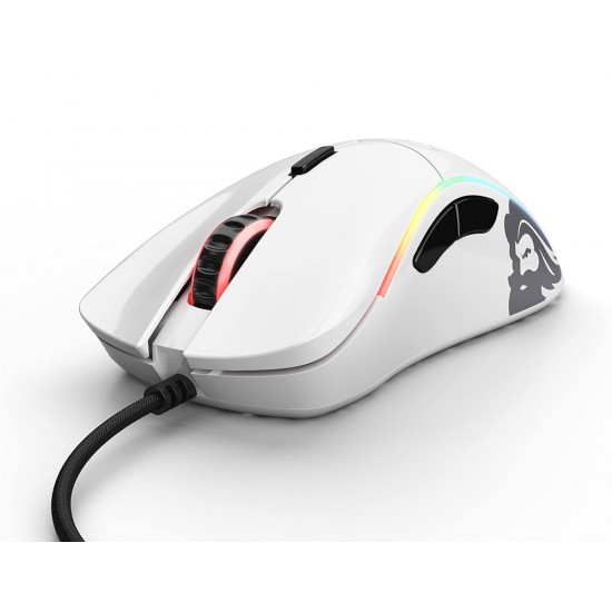 GLORIOUS MODEL D MINUS ADJUSTABLE 12000 DPI SENSOR 250 IPS RGB ILLUMINATION 6 PROGRAMMABLE BUTTONS ULTRA FLEXIBLE GAMING MOUSE - GLOSSY WHITE