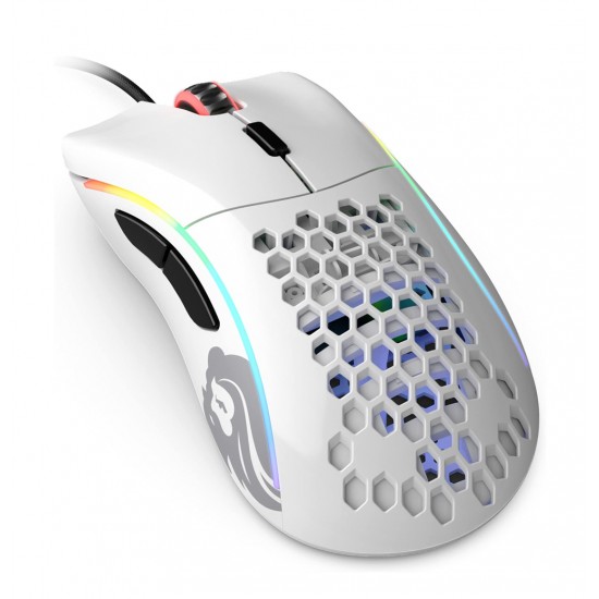 GLORIOUS MODEL D MINUS ADJUSTABLE 12000 DPI SENSOR 250 IPS RGB ILLUMINATION 6 PROGRAMMABLE BUTTONS ULTRA FLEXIBLE GAMING MOUSE - GLOSSY WHITE