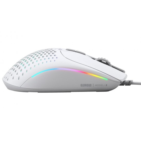 GLORIOUS MODEL IV2 ULTRALIGHT 66G SIDE THUMB REST 9 PROGRAMMABLE BUTTONS 26K OPTICAL SENSOR 80M SWITCHES WIRED GAMING MOUSE - WHITE