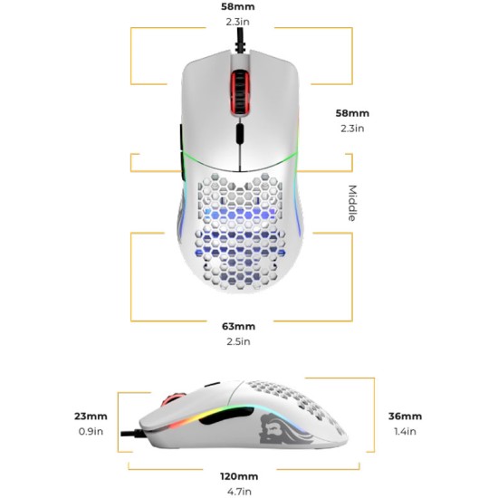 GLORIOUS  MODEL O MINUS 58G SUPERLIGHT AMBIDEXROUS GAMING MOUSE - MATTE WHITE 