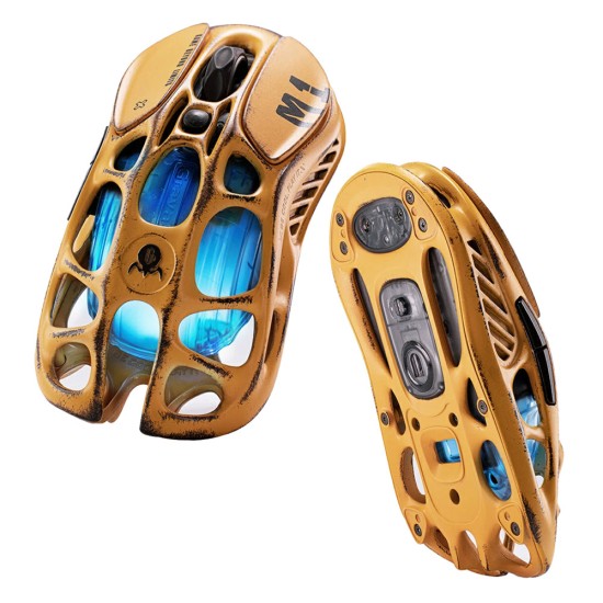 GRAVASTAR MERCURY M1 PRO PAW3395 SENSOR 200/146 HOURS BATTERY LIFE 650 IPS MAXIMUM ACCELERATION 26000 DPI HIGH-RESOLUTION SENSITIVITY WIRELESS GAMING MOUSE - BATTLE WORN YELLOW