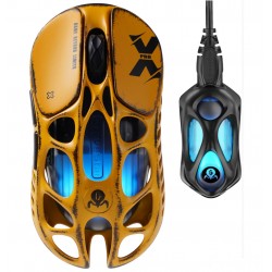 GRAVASTAR MERCURY X PRO WITH 8K DONGLE 32000 DPI PAW 3950 SENSOR 8000HZ POLLING RATE 49G MAGNESIUM ALLOY HOLLOW FRAME RGB LIGHTING 5 PROGRAMMABLE BUTTONS WIRELESS GAMING MOUSE – BATTLE WORN YELLOW