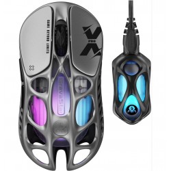 GRAVASTAR MERCURY X PRO WITH 8K DONGLE 32000 DPI PAW 3950 SENSOR 8000HZ POLLING RATE 49G MAGNESIUM ALLOY HOLLOW FRAME RGB LIGHTING 5 PROGRAMMABLE BUTTONS WIRELESS GAMING MOUSE – INTERSTELLAR SILVER
