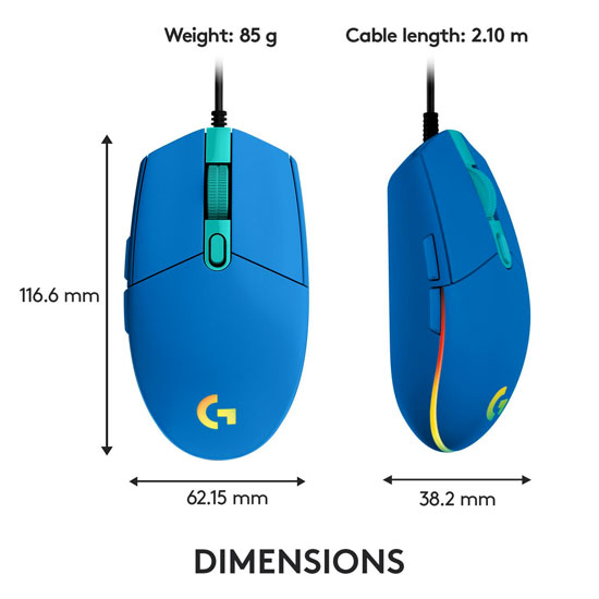 logitech g203 lightsync dimensions