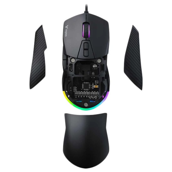 RAPOO  V360 DETACHABLE RGB BACKLIT 6200DPI IR OPTICAL WIRED GAMING MOUSE - BLACK 