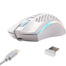 REDRAGON STORM PRO M808W 16000 DPI RGB HONEYCOMB SHELL 2.4GHZ DUAL MODE 7 PROGRAMMABLE BUTTONS RECHARGEABLE BATTERY WIRELESS GAMING MOUSE – WHITE