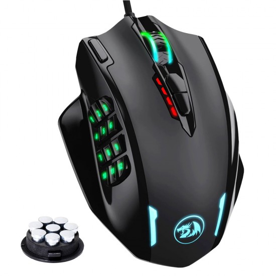 REDRAGON M908 IMPACT RGB MMO UP TO 12400 DPI HIGH PRECISION 12 SIDE BUTTONS GAMING MOUSE - BLACK