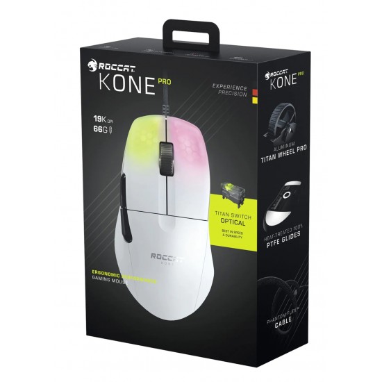 ROCCAT KONE PRO LIGHTWEIGHT SHELL WITH 19K DPI OPTICAL SENSOR WIRED GAMING MOUSE - WHITE