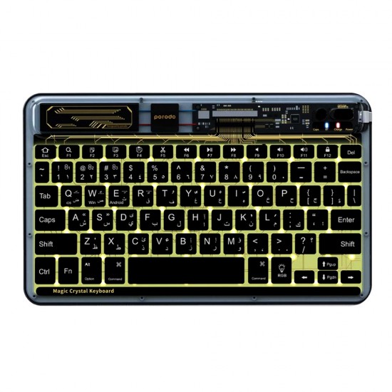 PORODO MAGIC CRYSTAL SHELL 7 LED COLORS BUILT-IN BATTERY ULTRA SLIM BLUETOOTH KEYBOARD - BLACK