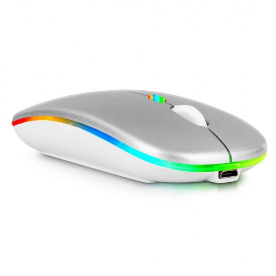 IMICE E-1300 RECHARGEABLE BLUETOOTH DUAL MODE MUTE LUMINOUS WIRELESS MOUSE - SILVER
