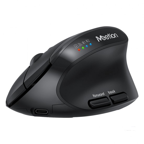 MEETION BTM008 ERGONOMIC VERTICAL TRIPLE MODE BLUETOOTH 5.2 + 2.4GHZ, AND 2400DPI OPTICAL SENSOR WIRELESS MOUSE - BLACK