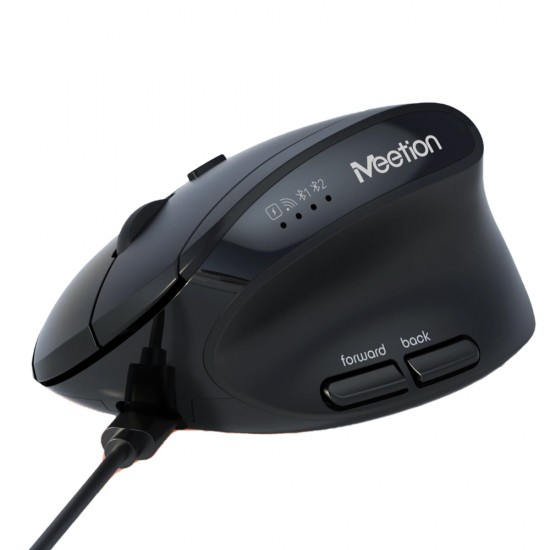 MEETION BTM008 ERGONOMIC VERTICAL TRIPLE MODE BLUETOOTH 5.2 + 2.4GHZ, AND 2400DPI OPTICAL SENSOR WIRELESS MOUSE - BLACK