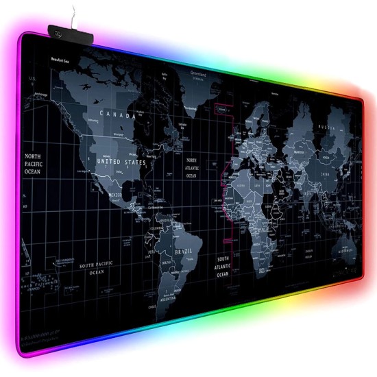 WORLD MAP RGB LIGHT ( 80*30CM*3MM ) RUBBER LARGE XXL GAMING MOUSE PAD