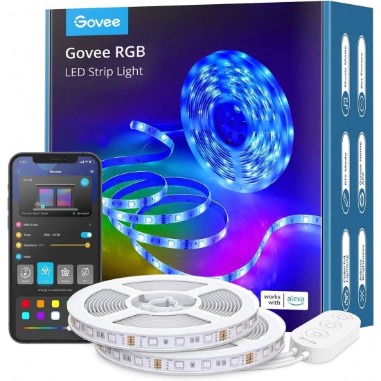 GOVEE SMART WI-FI APP CONTROL RGB LED STRIP LIGHTS WITH MUSIC SYNC MODE FOR TV - 5M X 2 ROLLS