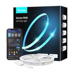 GOVEE H615A RGB SMART AMBIENT LIGHTING FOR ROOM GAMING AND DECOR 164FT 90 LEDS PER METER RGB COLORS WITH WIFI BLUETOOTH REMOTE AND APP CONTROL 12VDC 1A 12W LED STRIP LIGHTS