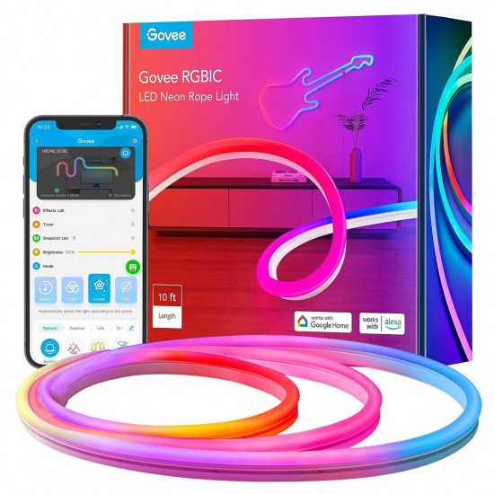 GOVEE RGBIC SMART VOICE & APP CONTROL 16 MILLION DIY COLORS LED NEON ROPE LIGHTS - 3M