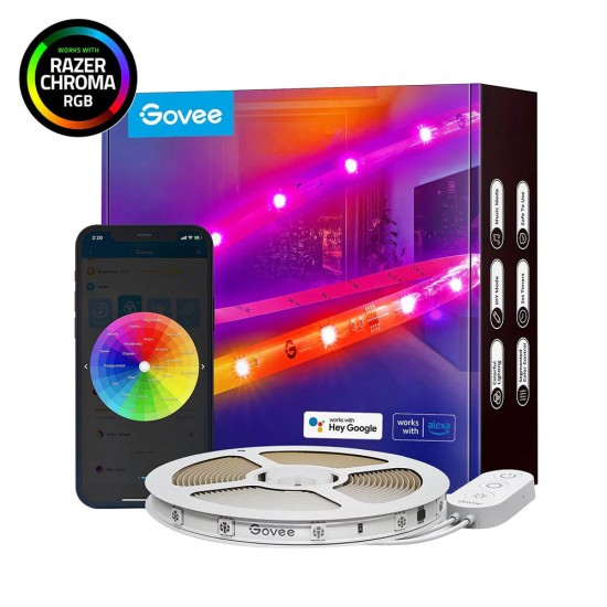 GOVEE RGBIC WI-FI AND BLUETOOTH LED STRIP LIGHTS WITH MUSIC SYNC AND PROTECTIVE COATING - 5M