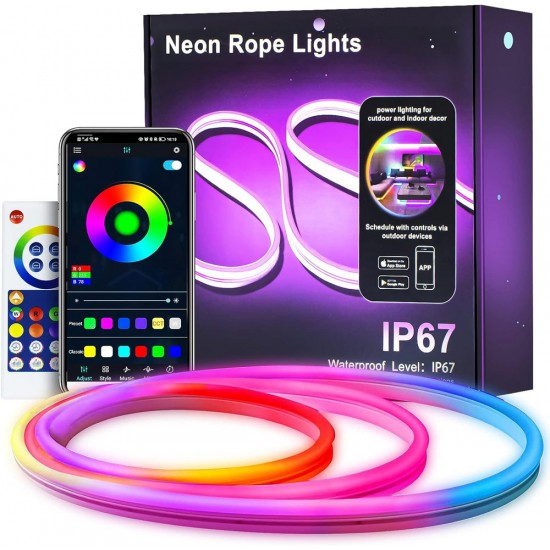 NEON ROPE STRIP 3M LIGHTS SMART RGBIC WITH MUSIC SYNC IP67 WATERPROOF 