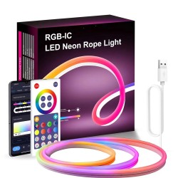 RGBIC NEON ROPE LIGHT 5M WITH MUSIC SYNC WORKS WITH ALEXA AND GOOGLE ASSISTANT FOR GAMING ROOM WALL DECOR