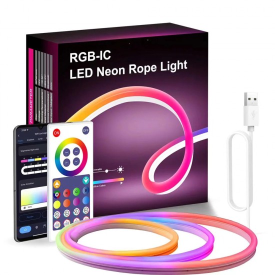 RGBIC NEON ROPE LIGHT 5M WITH MUSIC SYNC WORKS WITH ALEXA AND GOOGLE ASSISTANT FOR GAMING ROOM WALL DECOR