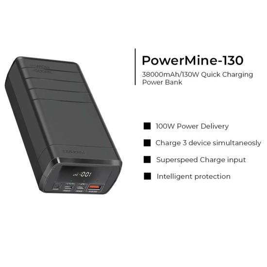 PROMATE POWERMINE-130W 38000MAH/130W SUPERSPEED CHARGING POWER BANK 