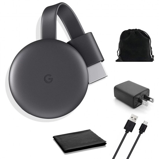 GOOGLE CHROMECAST THIRD GENERATION 1080P HD SUPPORT EASY SETUP HDMI MEDIA STREAMER - BLACK 