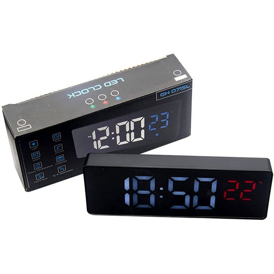 LED CLOCK GH0715L ( HIGH - TIME - ALARM - SNOOZE - CALENDAR - INDOOR TEMPERATURE - 12/24 HOUR )