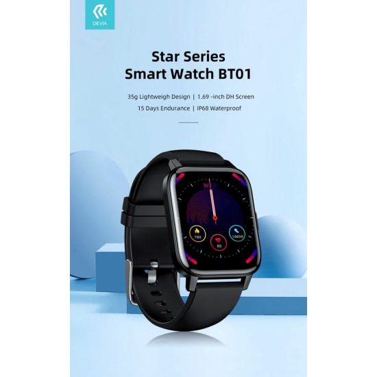 DEVIA BT01 STAR SERIES M5 IPS SCREEN IP68 SMART WATCH 10 EXERCISE MODES - BLACK