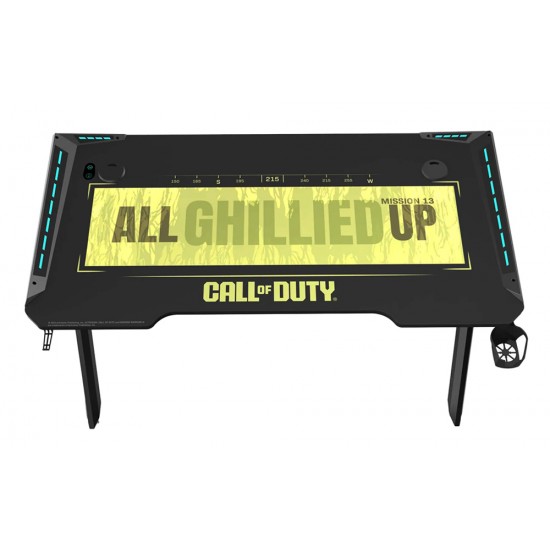 CALL OF DUTY (COD) GAMEON HAWKSBILL SERIES RGB FLOWING LIGHT GAMING DESK WITH HEADPHONE HOOK AND CUP HOLDER - BLACK/GREEN