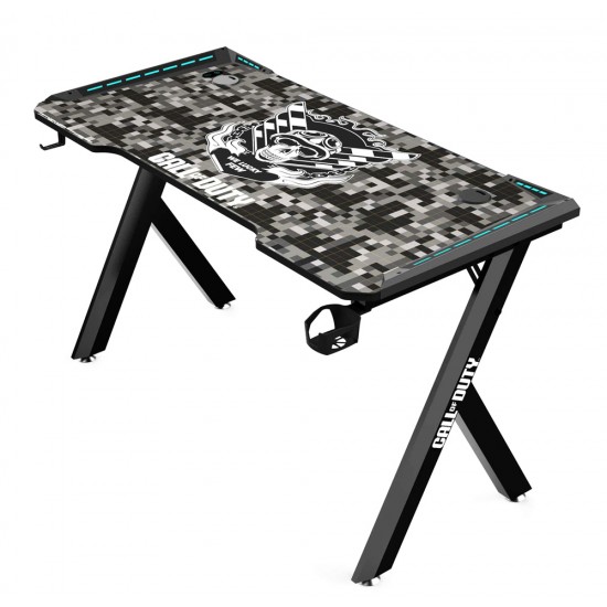 CALL OF DUTY (COD) HAWKSBILL SERIES RGB FLOWING LIGHT GAMING DESK WITH HEADPHONE HOOK AND CUP HOLDER - BLACK/GREY