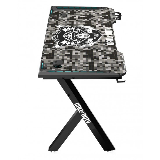 CALL OF DUTY (COD) HAWKSBILL SERIES RGB FLOWING LIGHT GAMING DESK WITH HEADPHONE HOOK AND CUP HOLDER - BLACK/GREY