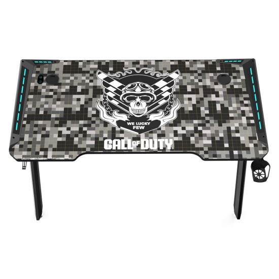 CALL OF DUTY (COD) HAWKSBILL SERIES RGB FLOWING LIGHT GAMING DESK WITH HEADPHONE HOOK AND CUP HOLDER - BLACK/GREY