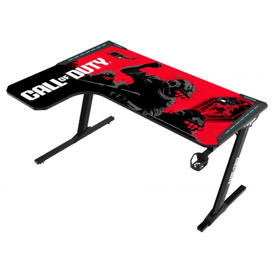 CALL OF DUTY (COD) X GAMEON PHANTOM XL-L SERIES L-SHAPED RGB FLOWING LIGHT GAMING DESK WITH HEADPHONE HOOK AND CUP HOLDER - BLACK/RED