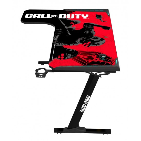 CALL OF DUTY (COD) X GAMEON PHANTOM XL-L SERIES L-SHAPED RGB FLOWING LIGHT GAMING DESK WITH HEADPHONE HOOK AND CUP HOLDER - BLACK/RED