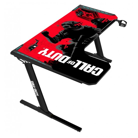 CALL OF DUTY (COD) X GAMEON PHANTOM XL-L SERIES L-SHAPED RGB FLOWING LIGHT GAMING DESK WITH HEADPHONE HOOK AND CUP HOLDER - BLACK/RED