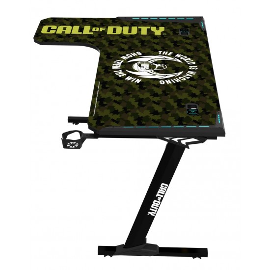 CALL OF DUTY (COD) X GAMEON PHANTOM XL-L SERIES L-SHAPED RGB FLOWING LIGHT GAMING DESK WITH HEADPHONE HOOK AND CUP HOLDER - BLACK/GREEN