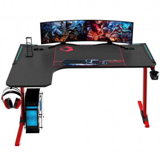 GAMEON PHANTOM XL-L SERIES L-SHAPED RGB FLOWING LIGHT GAMING DESK WITH MOUSE PAD QI WIRELESS CHARGER & USB HUB - BLACK