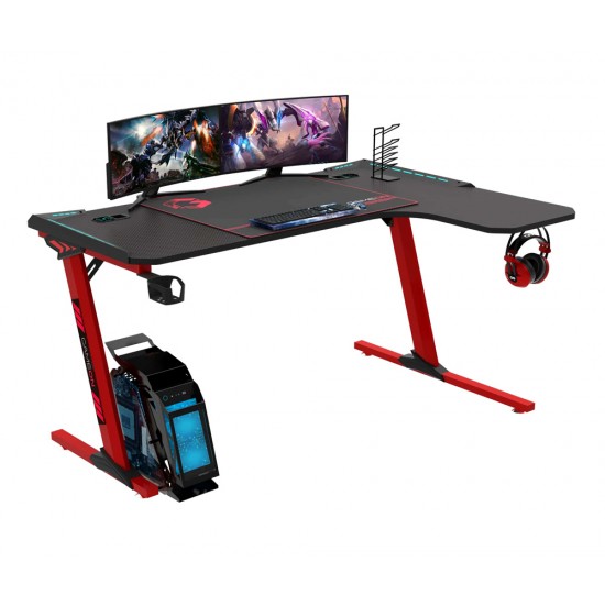 GAMEON PHANTOM XL-R SERIES L-SHAPED RGB FLOWING LIGHT GAMING DESK WITH MOUSE PAD QI WIRELESS CHARGER AND USB HUB - BLACK