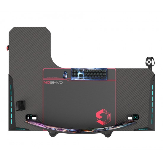 GAMEON PHANTOM XL-R SERIES L-SHAPED RGB FLOWING LIGHT GAMING DESK WITH MOUSE PAD QI WIRELESS CHARGER AND USB HUB - BLACK