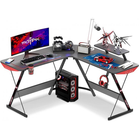 GAMEON L-SHAPED SLAYER I SERIES GAMING DESK WITH HEADSET HOOK CUP HOLDER AND ACCESSORIES STAND - BLACK