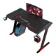 GAMEON RAPTOR II SERIES Z-SHAPED RGB FLOWING LIGHT (140*60*72CM) GAMING DESK WITH HEADPHONE HOOK AND CUP HOLDER - BLACK