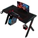 GAMEON HAWKSBILL SERIES RGB FLOWING LIGHT GAMING DESK  WITH MOUSE PAD HEADPHONE HOOK & CUP HOLDER - BLACK