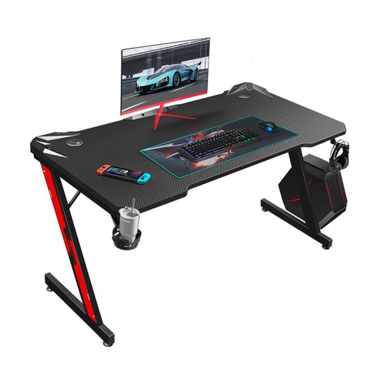 HAIWEI HJ-8004 SUPER Z CARBON FIBER COMPUTER DESK WITH HEADPHONE HOOK AND CUP HOLDER - RED 
