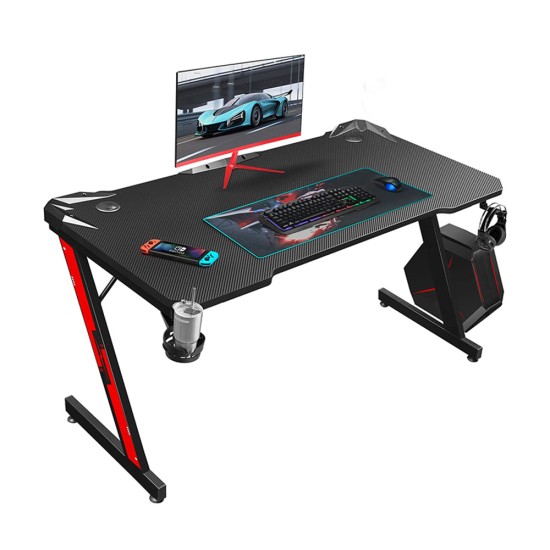 HAIWEI HJ-8004 SUPER Z CARBON FIBER COMPUTER DESK WITH HEADPHONE HOOK AND CUP HOLDER - RED