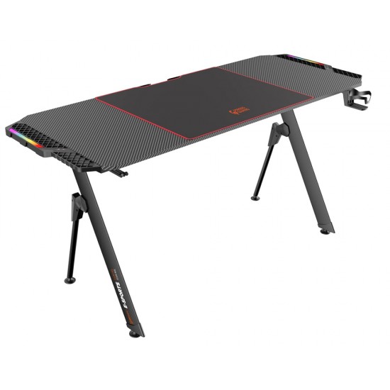 PORODO GAMING E-SPORTS WATER PROOF GAMING DESK WITH RGB LIGHTNING PANEL - BLACK