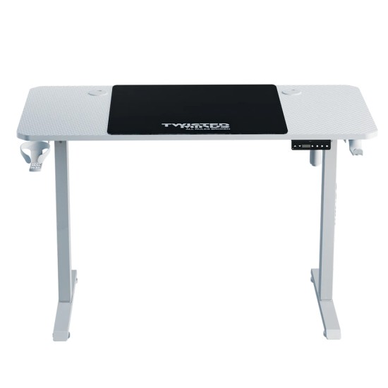 TWISTED MINDS TM-PARADOX120-W PARADOX120 CARBON FIBER TEXTURE CUP HOLDER HEADSET HOOK HEIGHT ADJUSTABLE GAMING DESK - WHITE